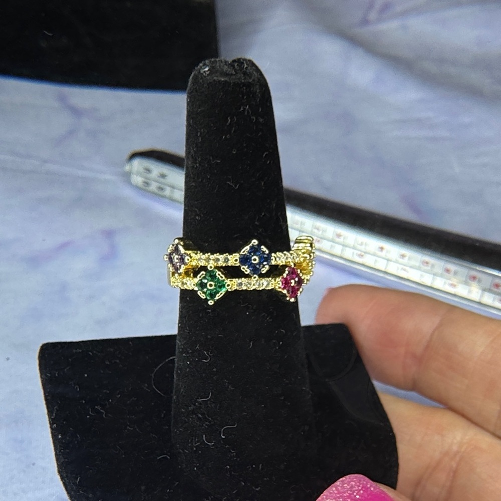 Gold-Tone Multicolor Gemstone Accent Ring - Women's Fashion Jewelry